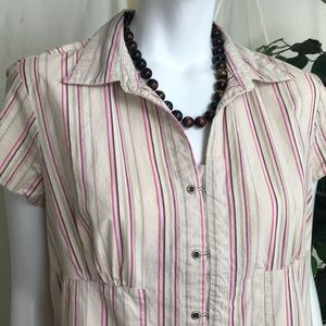 Stretch Cream w/Pink & Purple Stripe Top